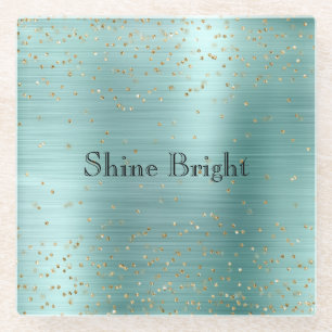 Girly Mint Gold Glam Sparkle Confetti Glazen Onderzetter