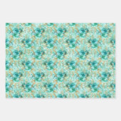 Girly Mint Gold Glitter Bloemen Inpakpapier Vel (Voorkant 3)