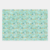 Girly Mint Gold Glitter Bloemen Inpakpapier Vel (Voorkant 2)