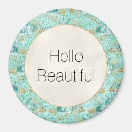 Girly Mint Gold Glitter Bloemen Magneet