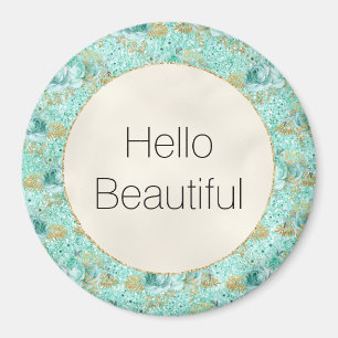Girly Mint Gold Glitter Bloemen Magneet