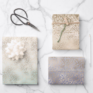 Girly Mint Gold Ombre Leopard Print Inpakpapier Vel