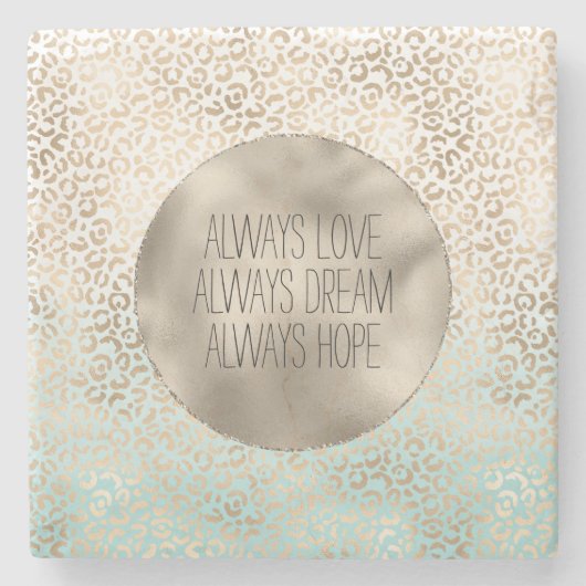 Girly Mint Gold Ombre Leopard Print Stenen Onderzetter (Voorkant)