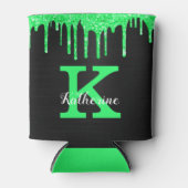 Girly Mint Green Black Glitter Drift Monogram Name Blikjeskoeler (Voorkant)