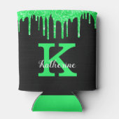 Girly Mint Green Black Glitter Drift Monogram Name Blikjeskoeler (Achterkant)