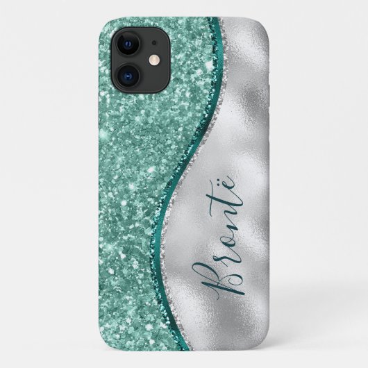 Girly Mint Groen Turquoise Smaragd & Zilver Case-Mate iPhone Case (Achterkant)