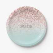 Girly Mint Ombre Glam Pink Glitter Papieren Bordje (Voorkant)