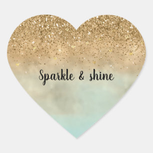 Girly Mint Ombre Waterverf Gold Glitter Hearts Hart Sticker