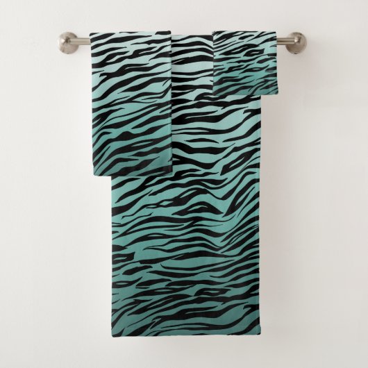 Girly Mint Ombre Zwart Zebra Print Bad Handdoek (Insitu)