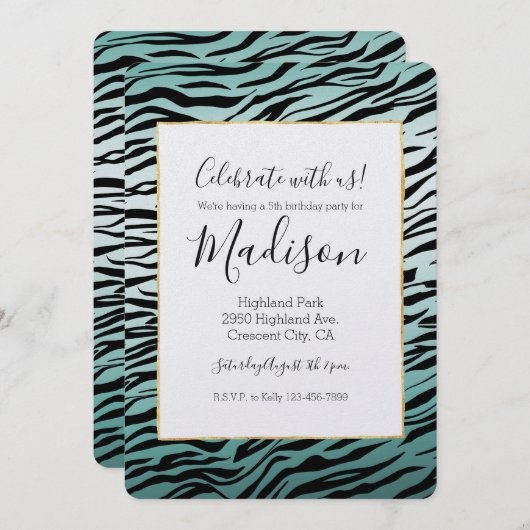 Girly Mint Ombre Zwart Zebra Print Kaart (Voorkant / Achterkant)