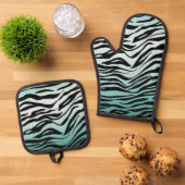 Girly Mint Ombre Zwart Zebra Print Ovenwant & Pannenlap Set (Top down)