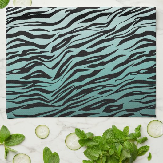 Girly Mint Ombre Zwart Zebra Print Theedoek (Gevouwen)