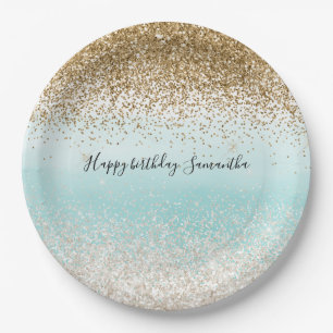 Girly Mint Waterverf Ombre Gold Glitzy Glitter Papieren Bordje