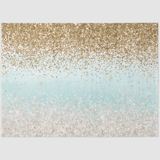 Girly Mint Waterverf Ombre Gold Glitzy Glitter Tissuepapier (Voorkant)