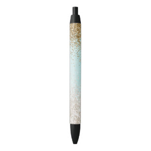 Girly Mint Waterverf Ombre Gold Glitzy Glitter Zwarte Inkt Pen