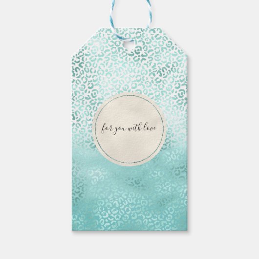Girly Mint Witte Glam Luipaard Print Cadeaulabel (Voorkant)