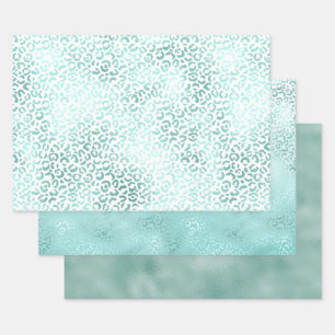 Girly Mint Witte Glam Ombre Luipaard Print Inpakpapier Vel