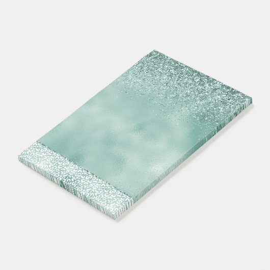 Girly Mint Witte Luipaard Print Glitter Post-it® Notes (Schuin)