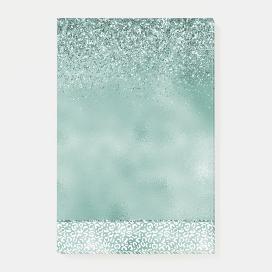 Girly Mint Witte Luipaard Print Glitter Post-it® Notes (Voorkant)