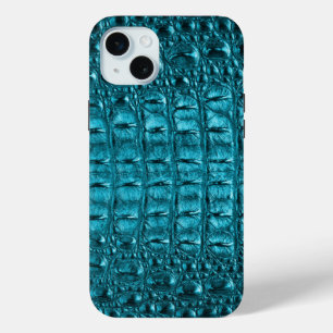 girly mode turquoise blauw alligatorleer iPhone 15 mini hoesje