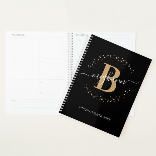 Girly Modern Black Gold Nom Script Monogramme 2024 (Devant avec enveloppe)