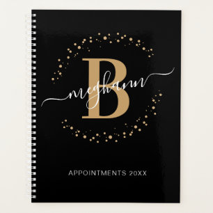 Girly Modern Black Gold Nom Script Monogramme 2024