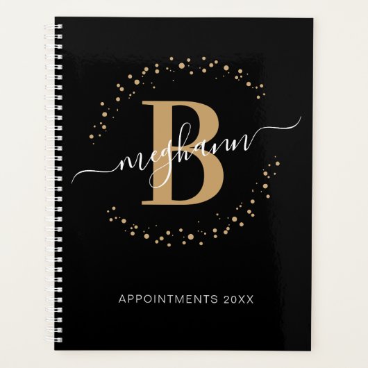 Girly Modern Black Gold Nom Script Monogramme 2024 (Devant)