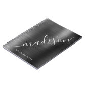 Girly Modern Black Metallic Monogram Handtekening Notitieboek (Linkerzijde)
