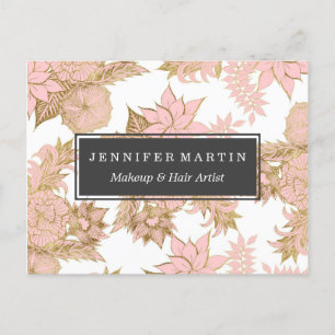 Girly Modern Blush Roze Wit Goud Bloemen Business Feestdagenkaart