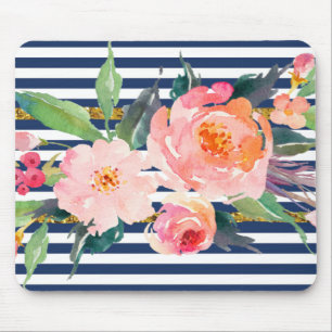 Girly Modern Chic Waterverf Flowers - Stripes Muismat