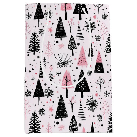 Girly Modern Christmas Medium Cadeauzakje (Voorkant)