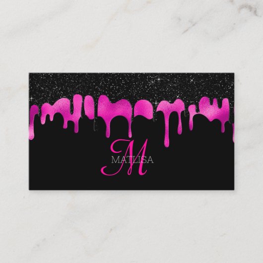 Girly Modern Dripping Monogram Glitter Salon Visitekaartje (Voorkant)