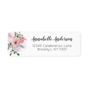 Girly Modern Floral Roos Pastel Pink Waterverf Etiket