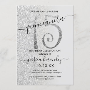 Girly Modern Grijs Zilver Glitter Ombre Quinceañer Kaart