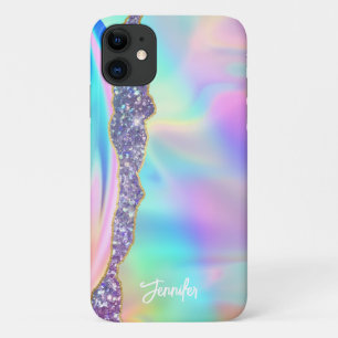 Girly Modern Iridescent Rainbow Aangepaste Naam iPhone 11 Hoesje