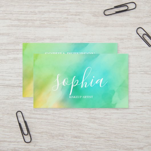 Girly Modern kalligrafiescript Bright Waterverf Visitekaartje (Voorkant / Achterkant in situ)