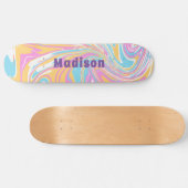 Girly Modern Marble Swirl Paarse Douanenaam Skateboard (Horizontaal)