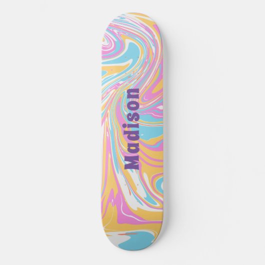 Girly Modern Marble Swirl Paarse Douanenaam Skateboard (Voorkant)
