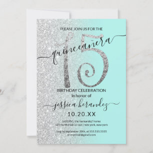 Girly Modern Munt Zilver Glitter Ombre Quinceañera Kaart