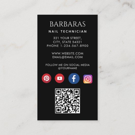 Girly Modern Photo Nail Artist Technician QR-code Visitekaartje (Achterkant)