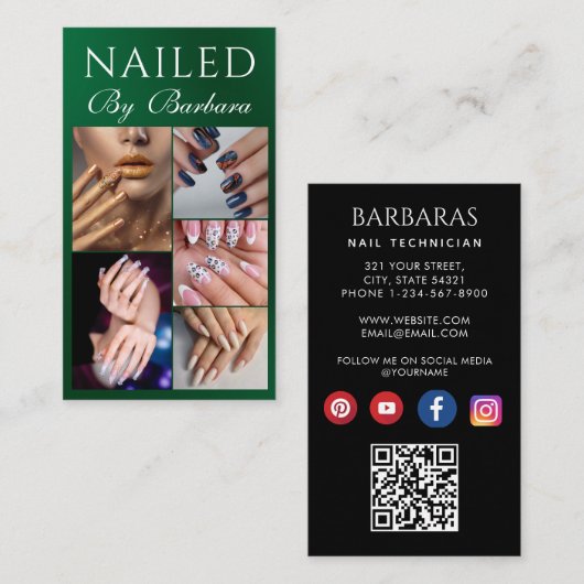 Girly Modern Photo Nail Artist Technician QR-code Visitekaartje (Voorkant / Achterkant)