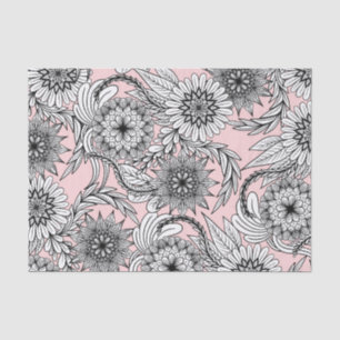 Girly Modern Pink White Floral Tekeningen Tissuepapier