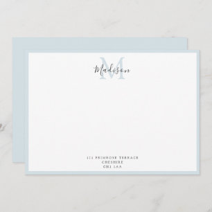 Girly Modern Powder Blue Monogrammed Note Notitiekaartje