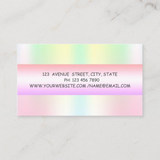 Girly Modern Professional Pastel Holographic Visitekaartje (Achterkant)