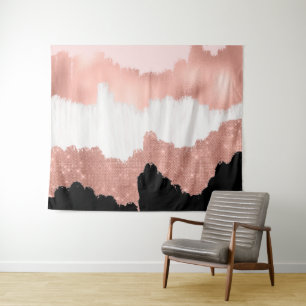 Girly Modern Roos Gold Pink Glitter Borstel Wandkleed