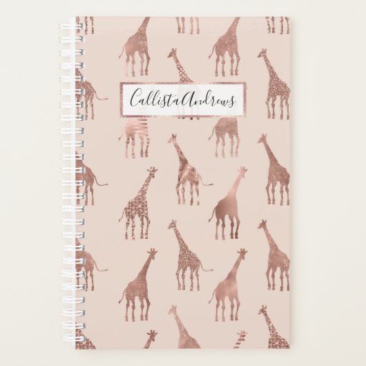 Girly Modern Roos Goud Blush Roze Giraffes Planner (Voorkant)