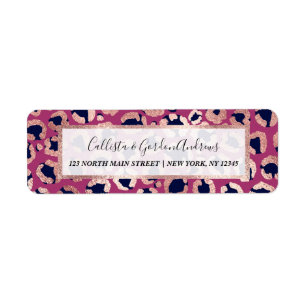 Girly Modern Roos Goud Navy Paarse Luipaard Print Etiket