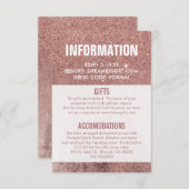 Girly Modern Roos Gouden Glitter Bruiloft Informat Informatiekaartje (Voorkant / Achterkant)