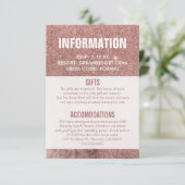 Girly Modern Roos Gouden Glitter Bruiloft Informat Informatiekaartje (Staand voorkant)