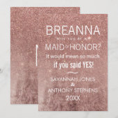 Girly Modern Roos Gouden Glitter Folie Maid of Hon Kaart (Voorkant / Achterkant)